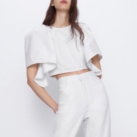 Zara Tops - Zara white waxed effect ruffled top NWT